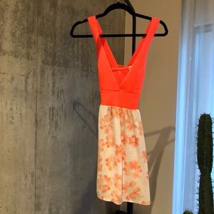 Bright pink orange floral sundress cross straps